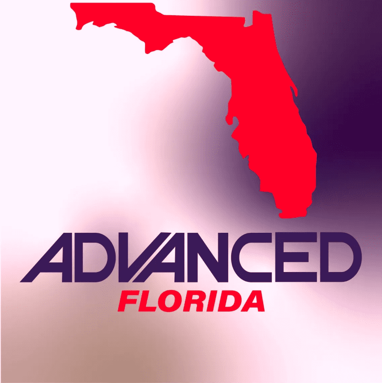 A red map of florida with the word advanced in front.