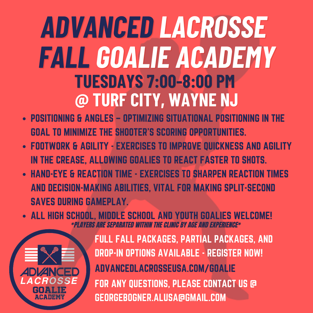 A flyer for advanced lacrosse fall goalie academy.